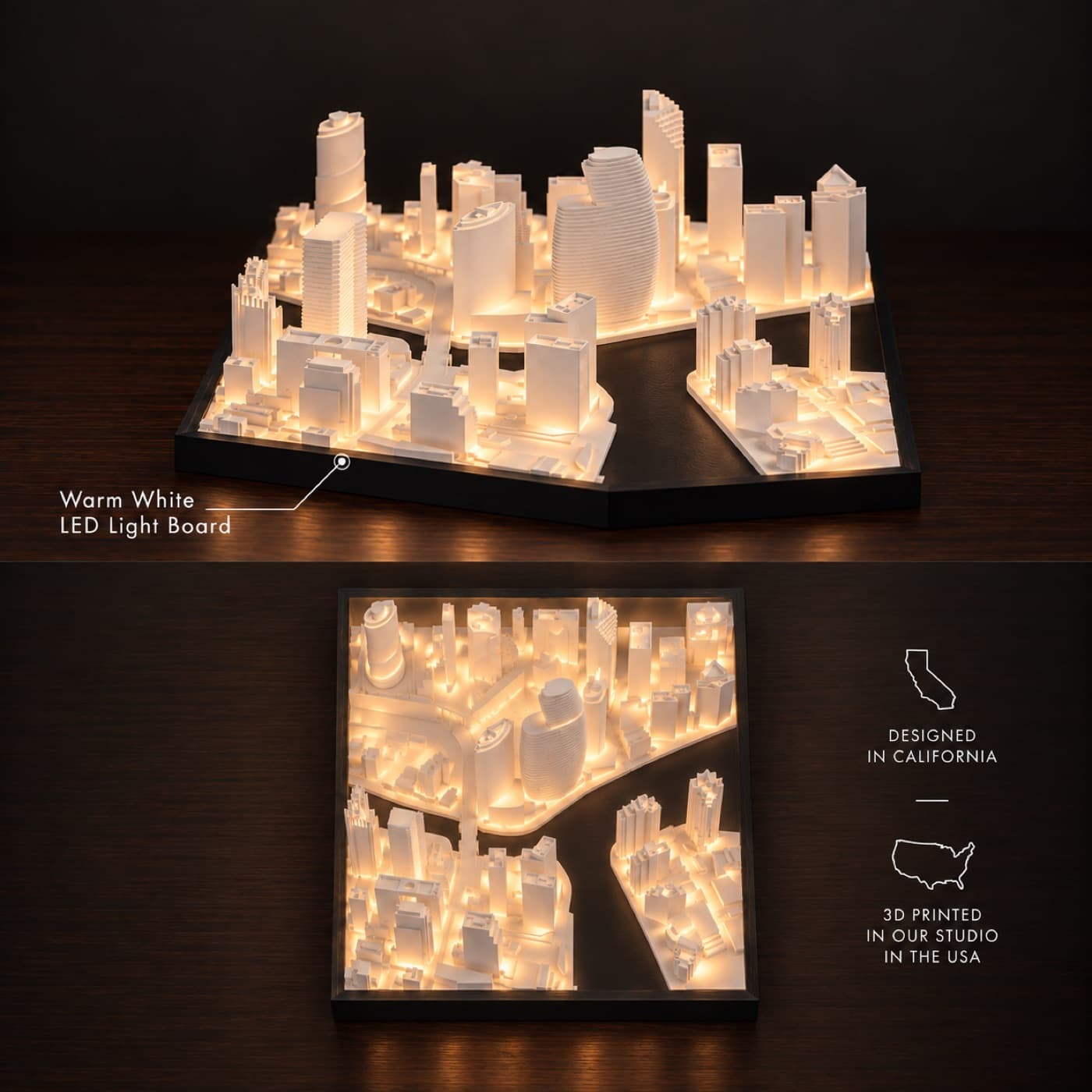 Miami Skyline Lamp with its warm white LED light board