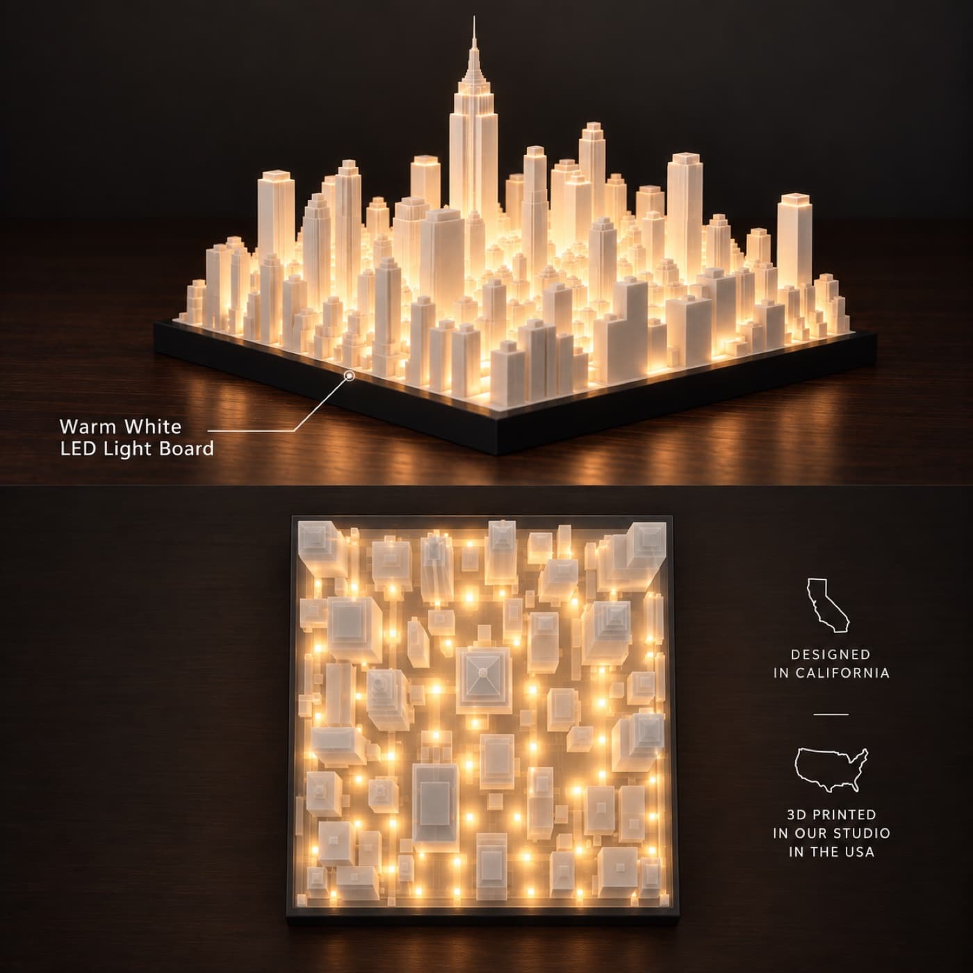 New York Skyline Lamp with its warm white LED light board