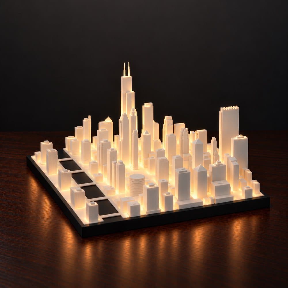 Chicago Skyline Lamp, lit