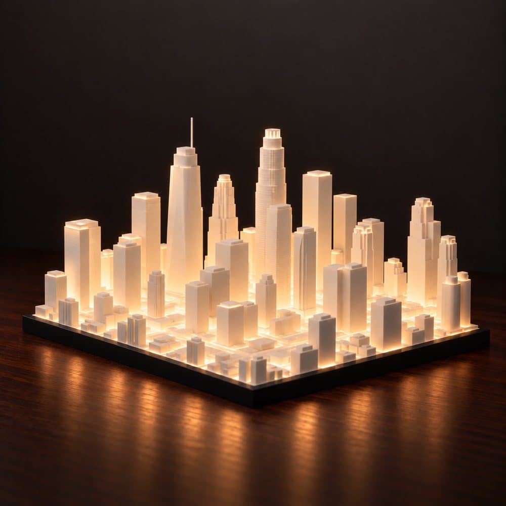 Los Angeles Skyline Lamp, lit