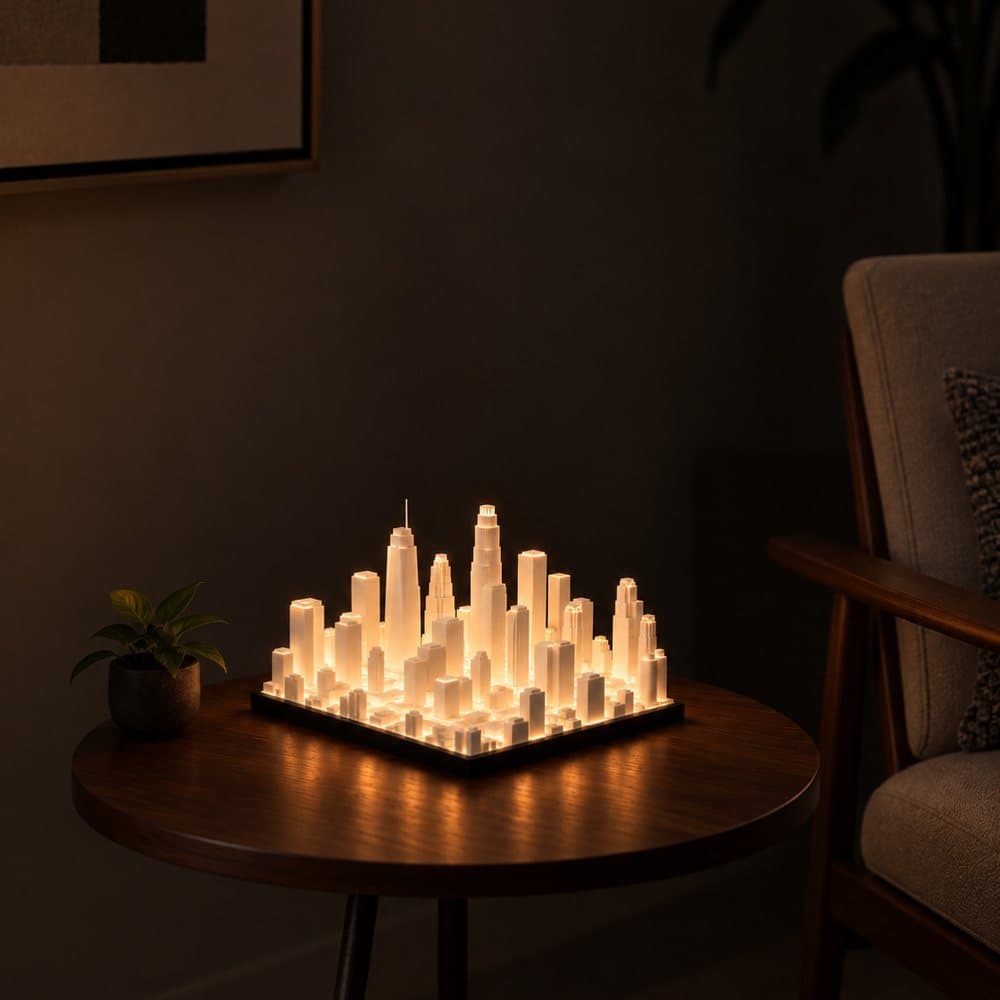 Los Angeles Skyline Lamp in a room