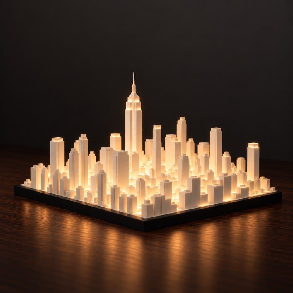 New York Skyline Lamp, lit