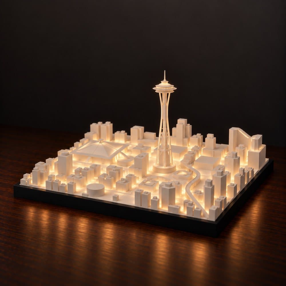 Seattle Skyline Lamp, lit