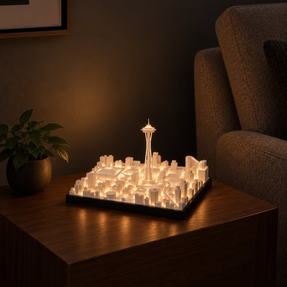 Seattle Skyline Lamp in a room